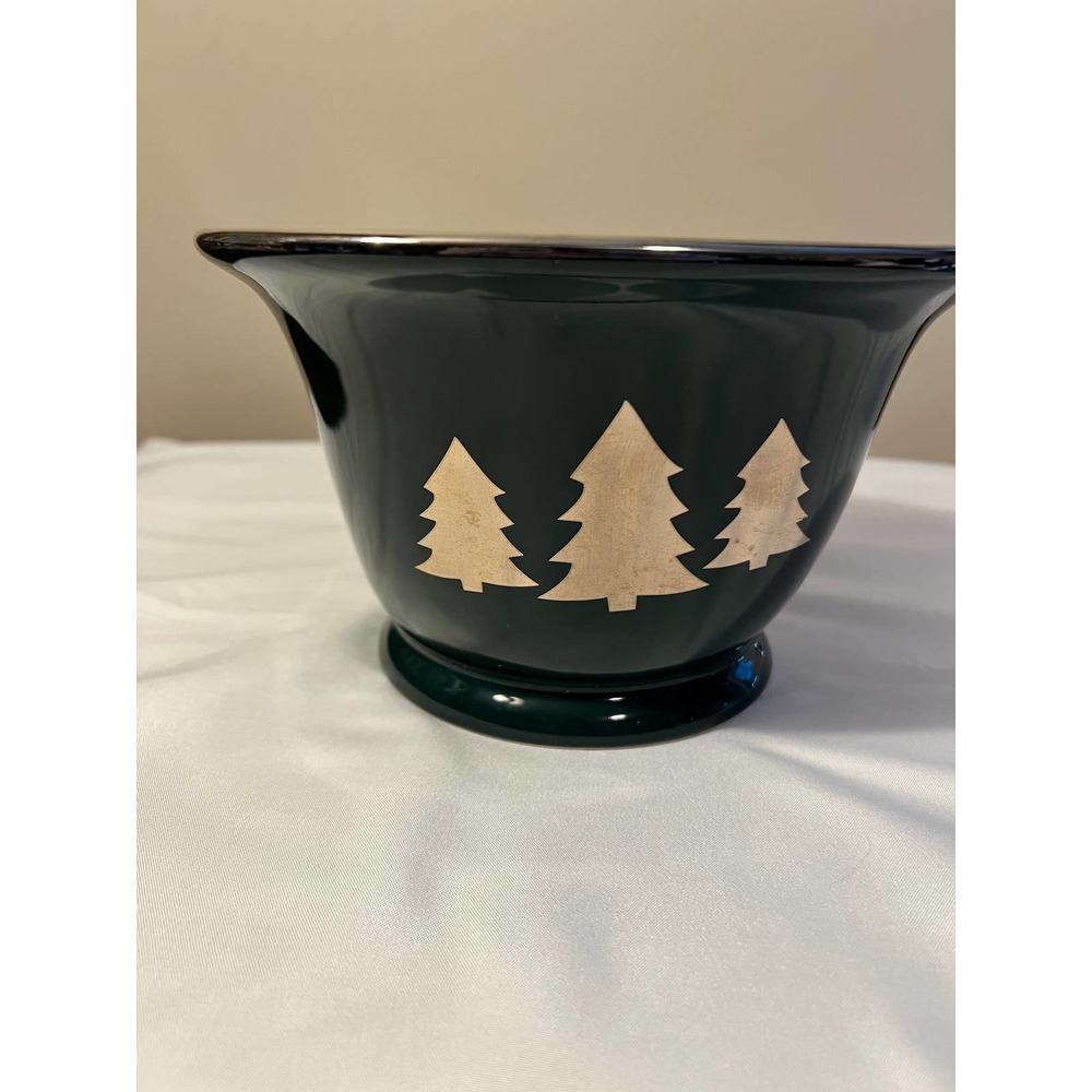Bath & Body Works Holiday Edition 1999 Dark Green with 3 silver trees & trim 5"